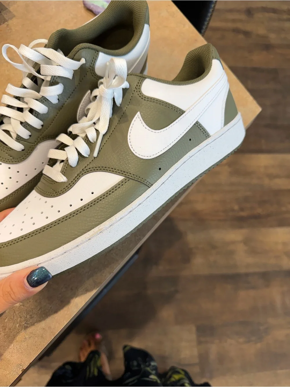 Nike Low-Top Sneakers in White and Olive Green